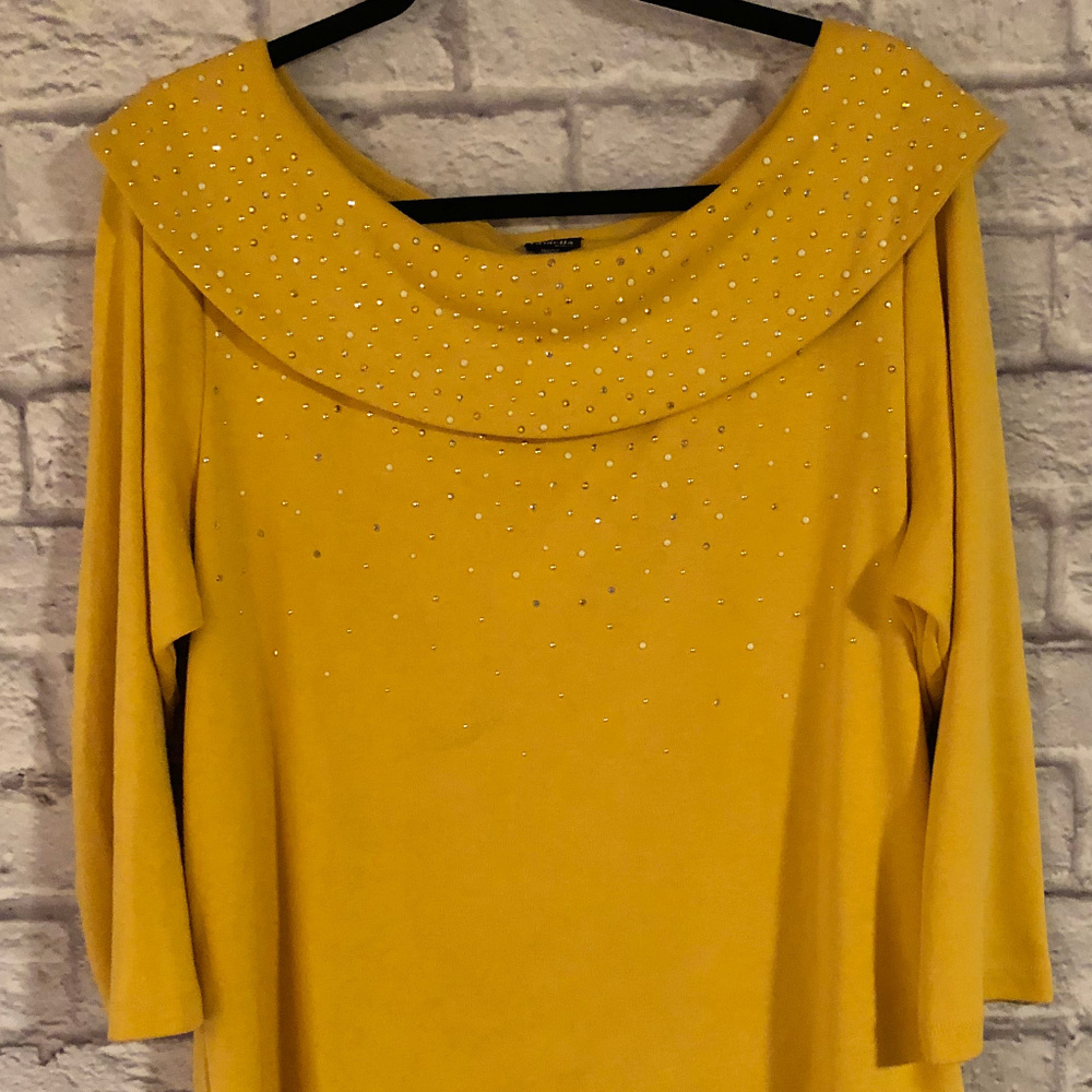Rafaella Woman Studded Cowl-Neck Gold Top